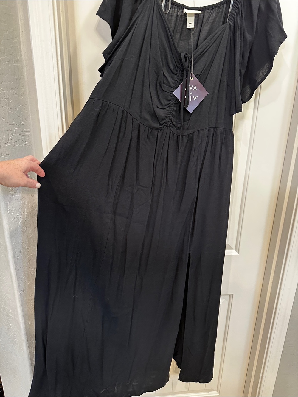Women's Black Flutter Sleeve Maxi Dress- Ava and Viv - Picture 11 of 11